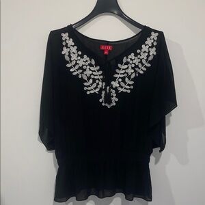 Elle Black Blouse with White Floral Embroidery